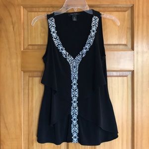 WHBM black ruffle tank with white detail XS